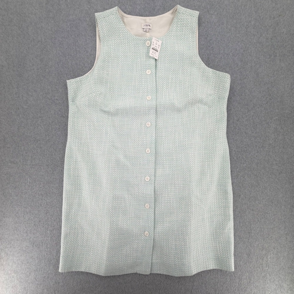 J.Crew Shift Dress Womens 20 Green Tweed Button Front Sleeveless CI227